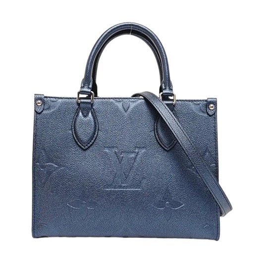 LOUIS VUITTON ONTHEGO Small size blue leather embossed jungle bag crossbody bag shoulder bag handbag with silver hardware and removable shoulder strap complete accessories-(SKU)-966998341