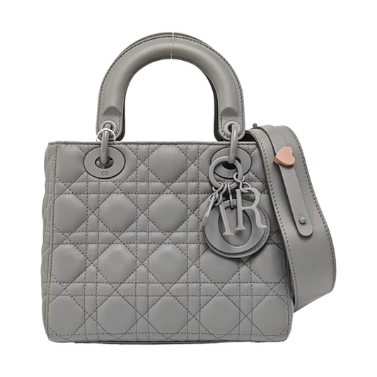 DIOR Lady Dior Small Size Grey Calfskin Quilted Cannage Four Shoulder Bag, Handbag, Crossbody Bag with Detachable Strap-(SKU)-966716801
