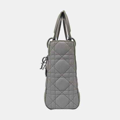 DIOR Lady Dior Small Size Grey Calfskin Quilted Cannage Four Shoulder Bag, Handbag, Crossbody Bag with Detachable Strap-(SKU)-966716801