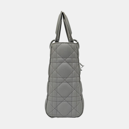 DIOR Lady Dior Small Size Grey Calfskin Quilted Cannage Four Shoulder Bag, Handbag, Crossbody Bag with Detachable Strap-(SKU)-966716801