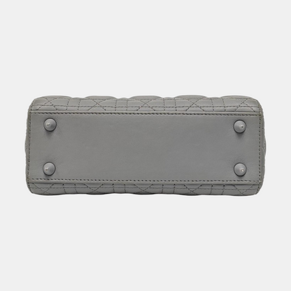 DIOR Lady Dior Small Size Grey Calfskin Quilted Cannage Four Shoulder Bag, Handbag, Crossbody Bag with Detachable Strap-(SKU)-966716801