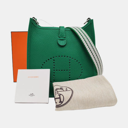 HERMÈS Evelyne 17 Cartoon Green Clemence Leather Cutout Shoulder Bag Crossbody Bag Handbag Detachable Strap Silver Hardware W Stamp Complete Accessories-(SKU)-967059871
