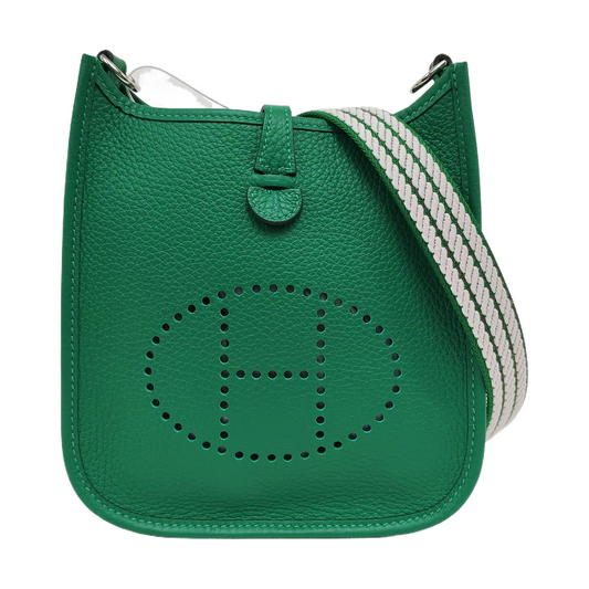 HERMÈS Evelyne 17 Cartoon Green Clemence Leather Cutout Shoulder Bag Crossbody Bag Handbag Detachable Strap Silver Hardware W Stamp Complete Accessories-(SKU)-967059871