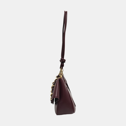 LOEWE Ola Medium Size Burgundy Calf Leather Single Shoulder Bag Golden Hardware Detachable Strap-(SKU)-967585188