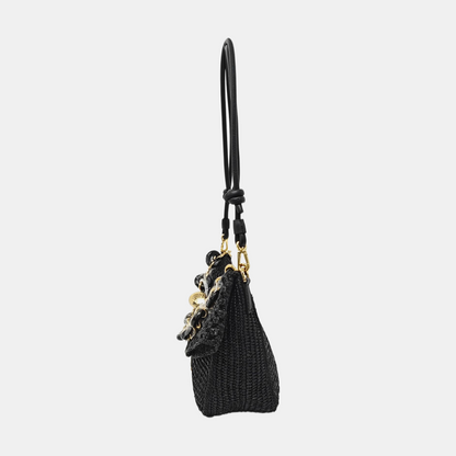 LOEWE Ola Medium Black Straw Single Shoulder Bag Golden Hardware Removable Strap-(SKU)-967584835