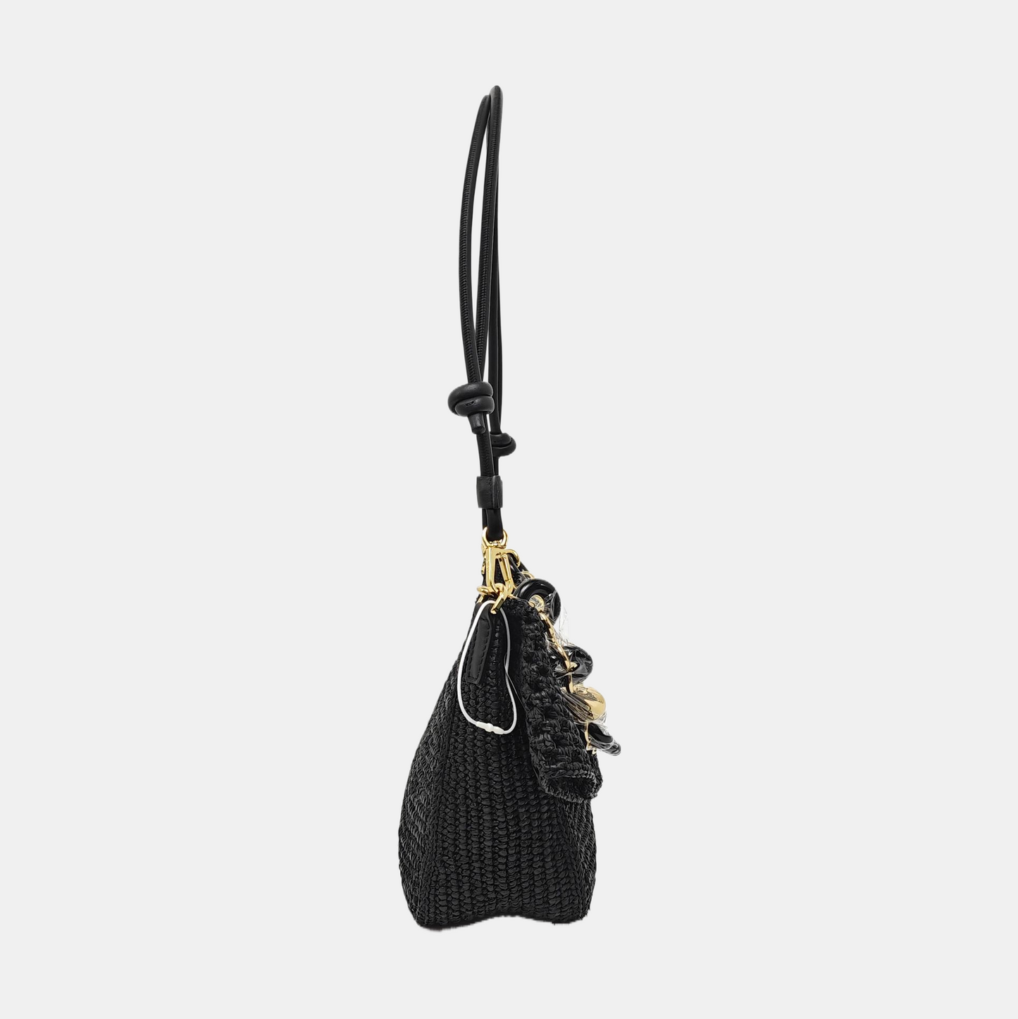 LOEWE Ola Medium Black Straw Single Shoulder Bag Golden Hardware Removable Strap-(SKU)-967584835