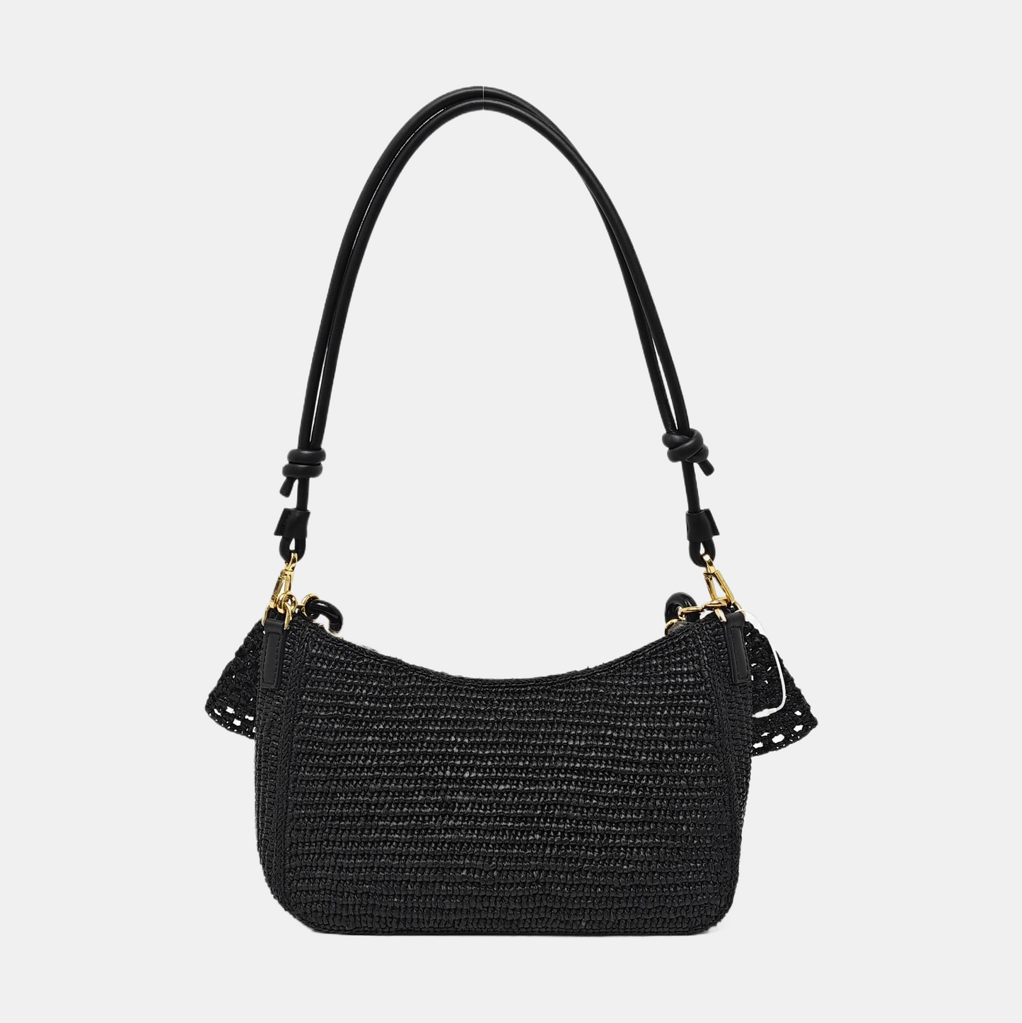 LOEWE Ola Medium Black Straw Single Shoulder Bag Golden Hardware Removable Strap-(SKU)-967584835