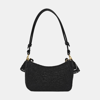 LOEWE Ola Medium Black Straw Single Shoulder Bag Golden Hardware Removable Strap-(SKU)-967584835