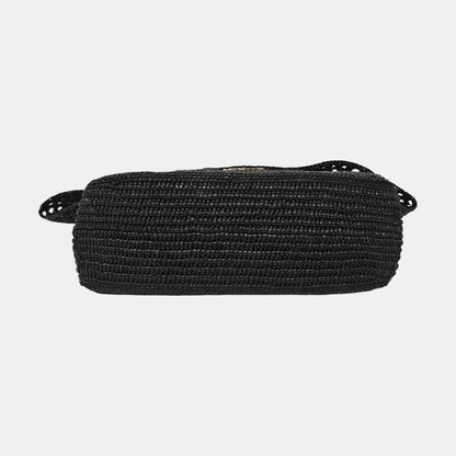 LOEWE Ola Medium Black Straw Single Shoulder Bag Golden Hardware Removable Strap-(SKU)-967584835