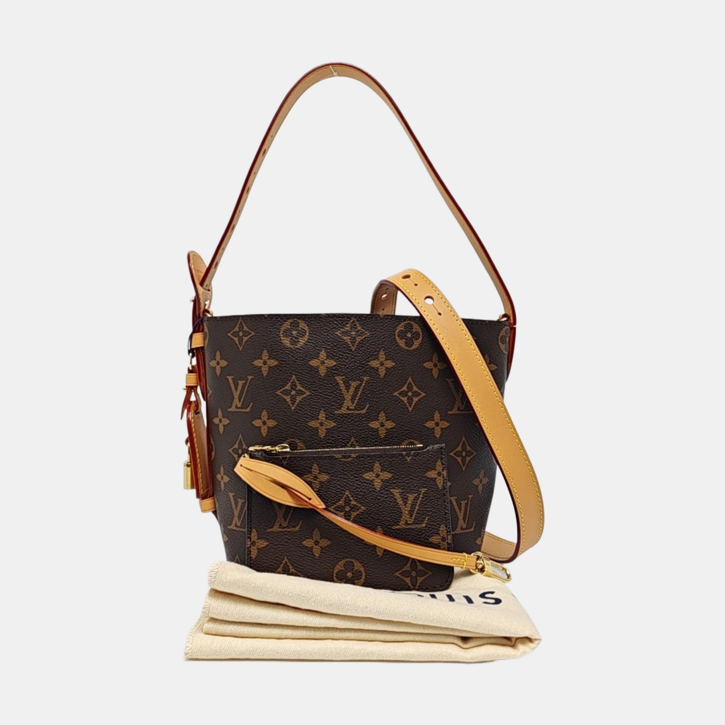 LOUIS VUITTON ALL IN Small Size Brown Coated Canvas Monogram Single Shoulder Bag with Gold Hardware Removable Shoulder Strap-(SKU)-967325852