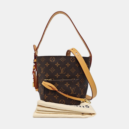 LOUIS VUITTON ALL IN Small Size Brown Coated Canvas Monogram Single Shoulder Bag with Gold Hardware Removable Shoulder Strap-(SKU)-967325852