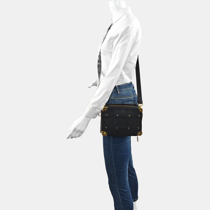 LOUIS VUITTON TRUNK Black Cowhide Messenger Bag Crossbody Bag Handbag Shoulder Bag Golden Hardware Removable Shoulder Strap-(SKU)-967326841