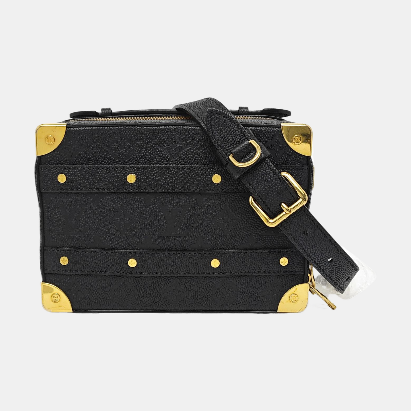 LOUIS VUITTON TRUNK Black Cowhide Messenger Bag Crossbody Bag Handbag Shoulder Bag Golden Hardware Removable Shoulder Strap-(SKU)-967326841