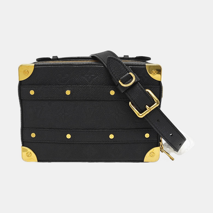 LOUIS VUITTON TRUNK Black Cowhide Messenger Bag Crossbody Bag Handbag Shoulder Bag Golden Hardware Removable Shoulder Strap-(SKU)-967326841