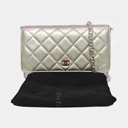 CHANEL WOC Iridescent Calfskin Quilted Shoulder Bag Crossbody Bag Silver Rainbow Metal Hardware-(SKU)-962424976