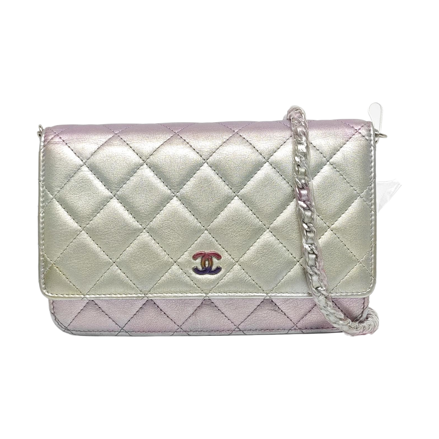 CHANEL WOC Iridescent Calfskin Quilted Shoulder Bag Crossbody Bag Silver Rainbow Metal Hardware-(SKU)-962424976