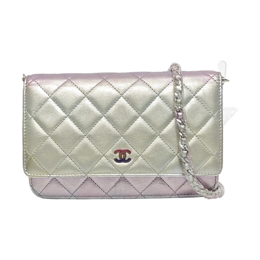 CHANEL WOC Iridescent Calfskin Quilted Shoulder Bag Crossbody Bag Silver Rainbow Metal Hardware-(SKU)-962424976