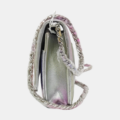 CHANEL WOC Iridescent Calfskin Quilted Shoulder Bag Crossbody Bag Silver Rainbow Metal Hardware-(SKU)-962424976
