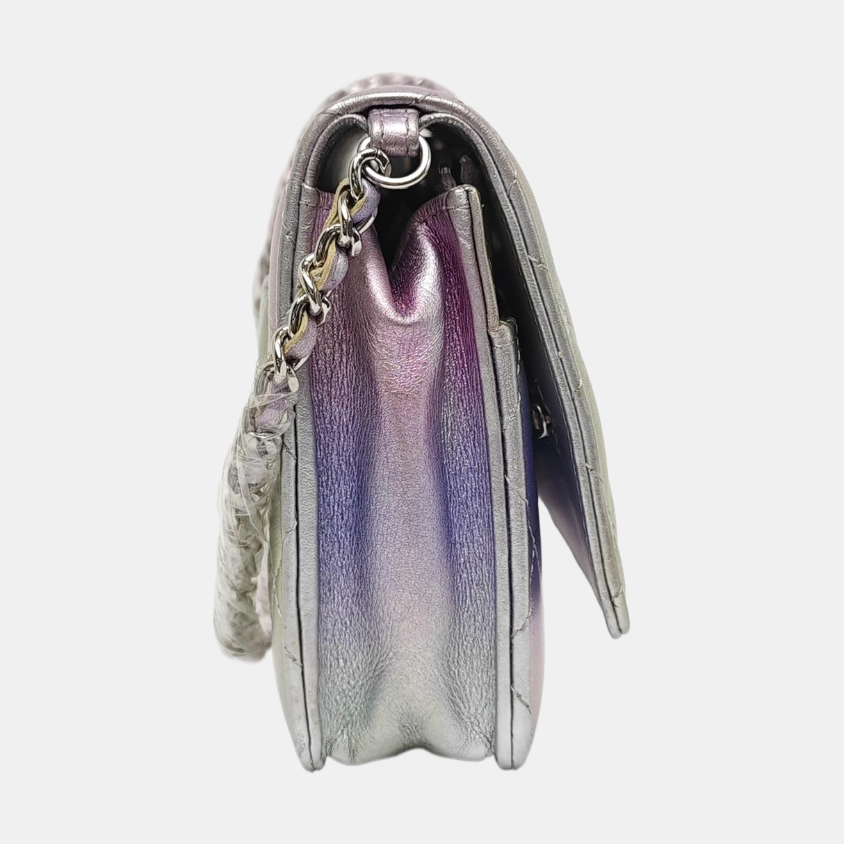 CHANEL WOC Iridescent Calfskin Quilted Shoulder Bag Crossbody Bag Silver Rainbow Metal Hardware-(SKU)-962424976