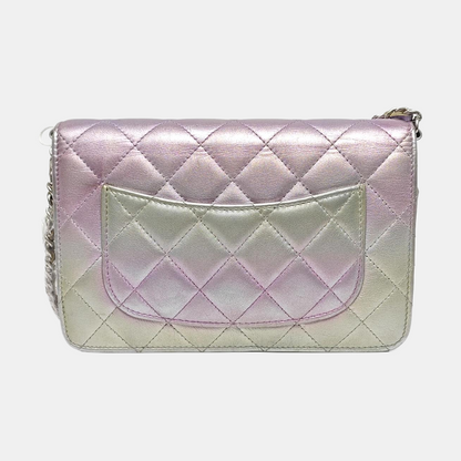 CHANEL WOC Iridescent Calfskin Quilted Shoulder Bag Crossbody Bag Silver Rainbow Metal Hardware-(SKU)-962424976