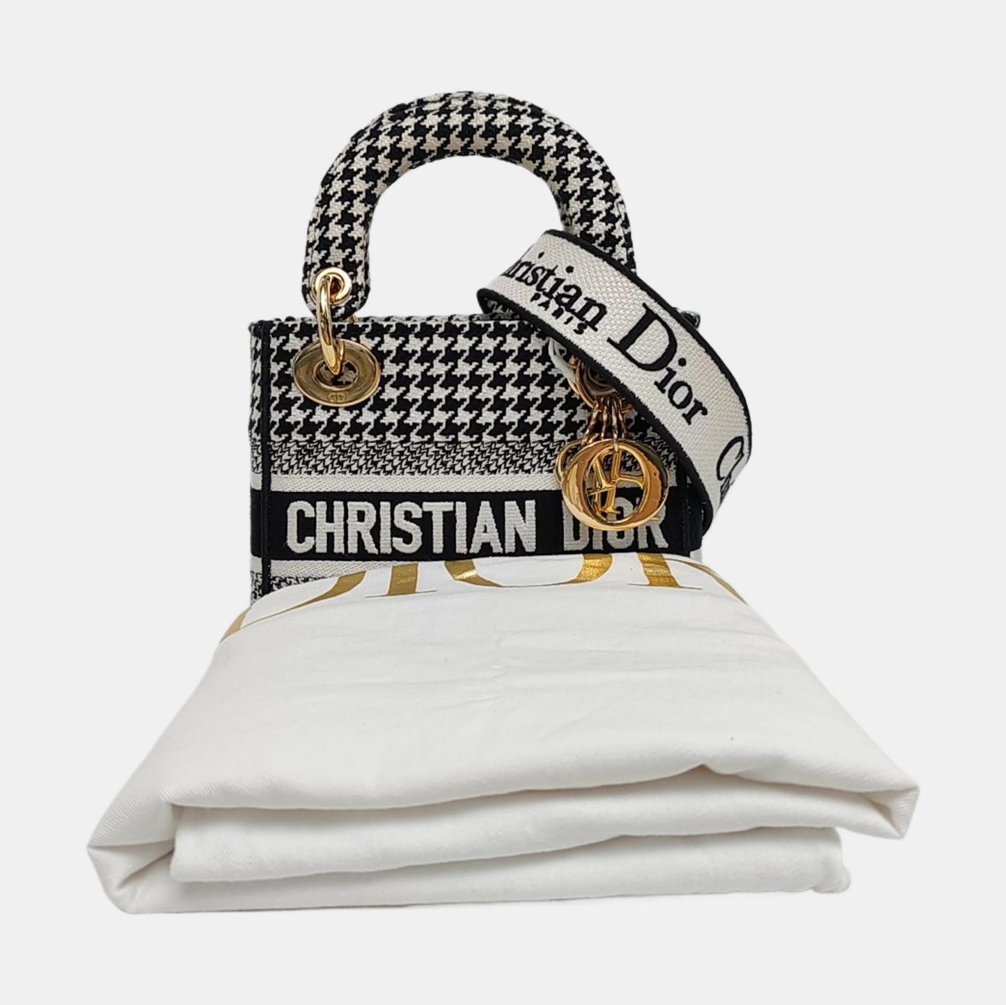 DIOR Lady Dior Mini Black Canvas Embroidered Shoulder Bag Tote Crossbody Bag with Detachable Strap-(SKU)-967459820