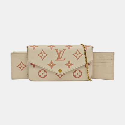 LOUIS VUITTON FÉLICIE Small White Leather Monogram Damier Ebene Crossbody Tote Shoulder Bag Golden Hardware Removable Shoulder Strap with Detachable Pocket-(SKU)-967515976