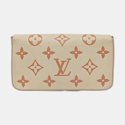 LOUIS VUITTON FÉLICIE Small White Leather Monogram Damier Ebene Crossbody Tote Shoulder Bag Golden Hardware Removable Shoulder Strap with Detachable Pocket-(SKU)-967515976
