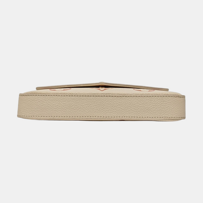 LOUIS VUITTON FÉLICIE Small White Leather Monogram Damier Ebene Crossbody Tote Shoulder Bag Golden Hardware Removable Shoulder Strap with Detachable Pocket-(SKU)-967515976