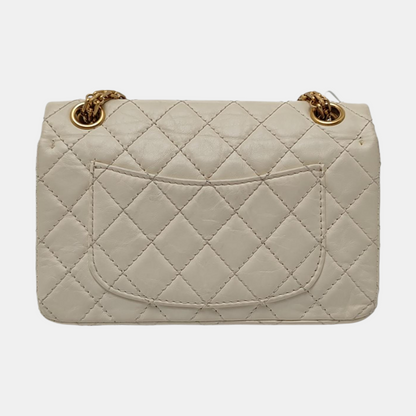 CHANEL 2.55 Mini White Calfskin Quilted Single Shoulder Bag Crossbody with Gold Hardware, 30 Clasp-(SKU)-967684071