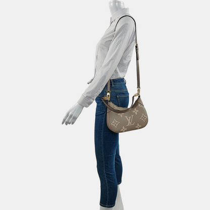 LOUIS VUITTON BAGATELLE Grey Calfskin Embossed Shoulder Bag Tote Bag Crossbody Bag Golden Hardware 2 Removable Straps-(SKU)-967680096