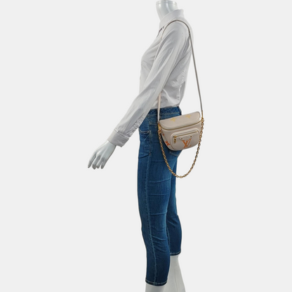 LOUIS VUITTON GRADIENT Mini Beige Leather Monogram Vernis Crossbody Shoulder Bag Hobo Bag with Gold Hardware and 2 Detachable Straps-(SKU)-967336179