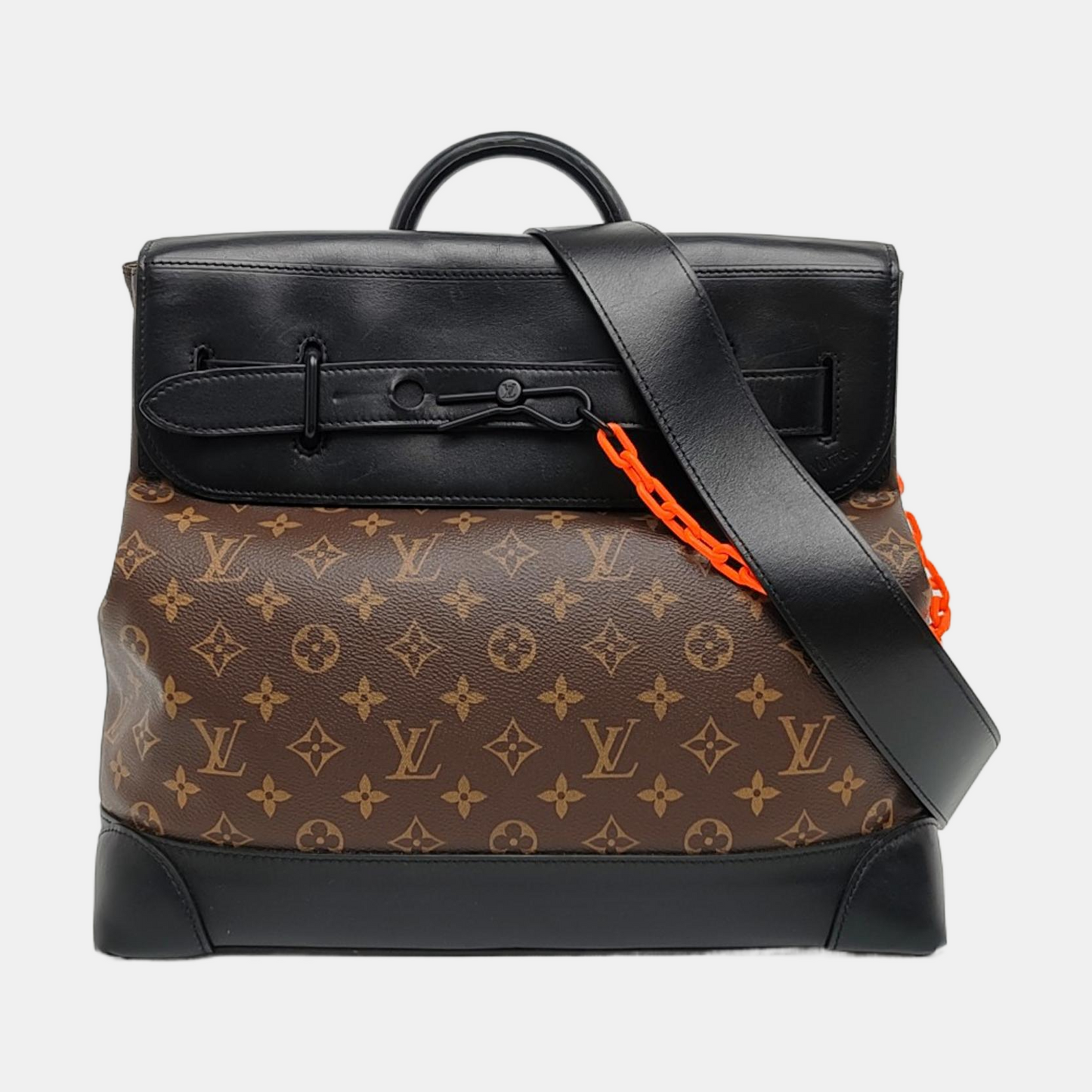 LOUIS VUITTON STEAMER Brown Coated Canvas Monogram Shoulder Bag Tote Bag Crossbody Bag Black Orange Hardware Removable Strap-(SKU)-967590852