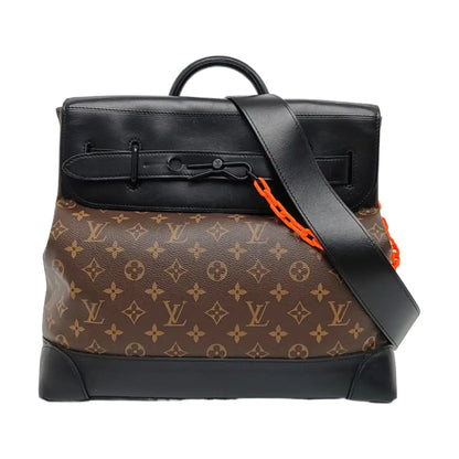 LOUIS VUITTON STEAMER Brown Coated Canvas Monogram Shoulder Bag Tote Bag Crossbody Bag Black Orange Hardware Removable Strap-(SKU)-967590852