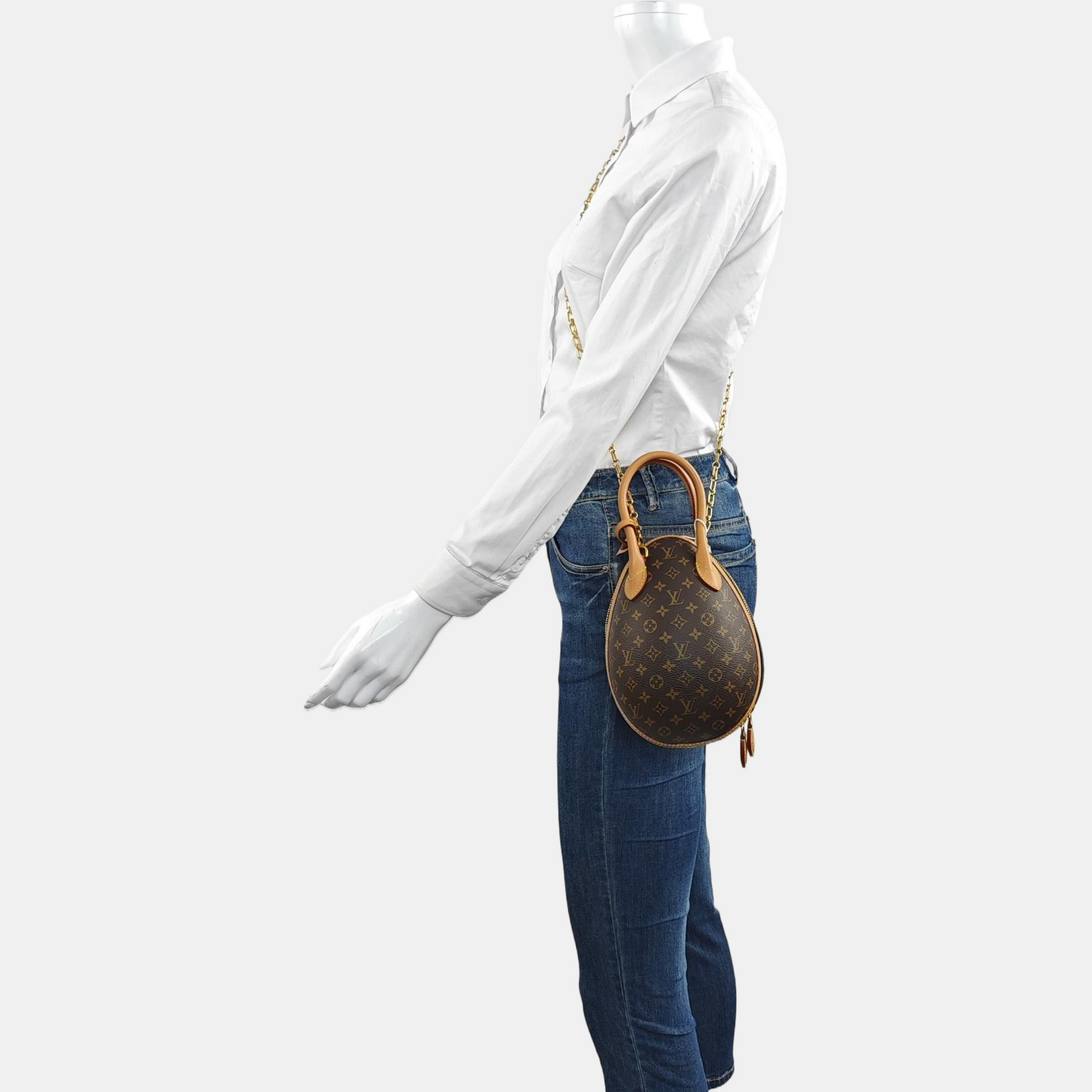 LOUIS VUITTON EGG Brown Coated Canvas Monogram Shoulder Bag Tote with Detachable Strap-(SKU)-967372785