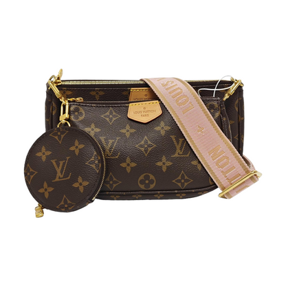 LOUIS VUITTON MULTI Medium Brown Coated Canvas Monogram Five-in-One Single Shoulder Bag Handbag Crossbody Bag with Detachable Strap and Pockets-(SKU)-967515730
