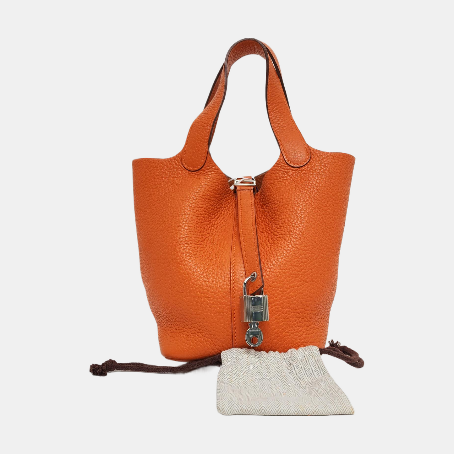 HERMÈS Picotin Lock 18 Orange Clemence Calfskin Basket Bag with Silver Hardware-(SKU)-967684097