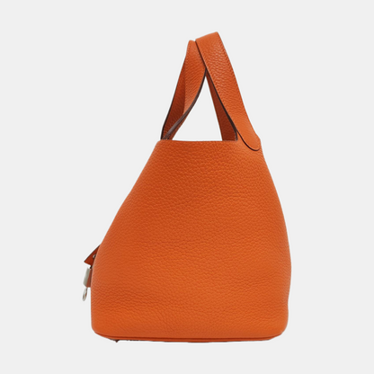 HERMÈS Picotin Lock 18 Orange Clemence Calfskin Basket Bag with Silver Hardware-(SKU)-967684097