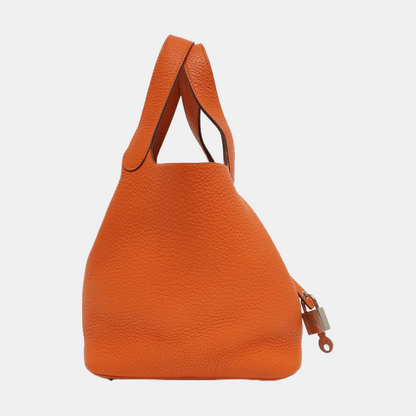 HERMÈS Picotin Lock 18 Orange Clemence Calfskin Basket Bag with Silver Hardware-(SKU)-967684097