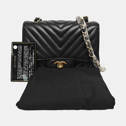 CHANEL CLASSIC FLAP Mini Black Lamb Skin Quilted V Quilted Shoulder Bag Crossbody Bag with Detachable Strap-(SKU)-967501749