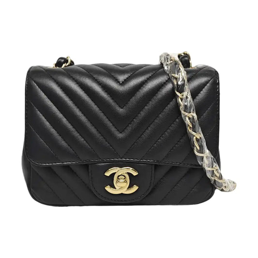 CHANEL CLASSIC FLAP Mini Black Lamb Skin Quilted V Quilted Shoulder Bag Crossbody Bag with Detachable Strap-(SKU)-967501749