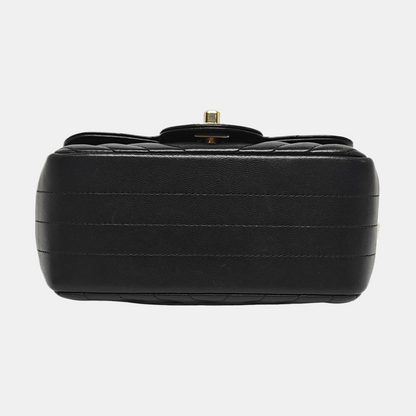 CHANEL CLASSIC FLAP Mini Black Lamb Skin Quilted V Quilted Shoulder Bag Crossbody Bag with Detachable Strap-(SKU)-967501749