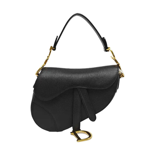 DIOR Saddle Mini Black Calfskin Saddle Bag with Shoulder Strap and Gold Hardware-(SKU)-967651010