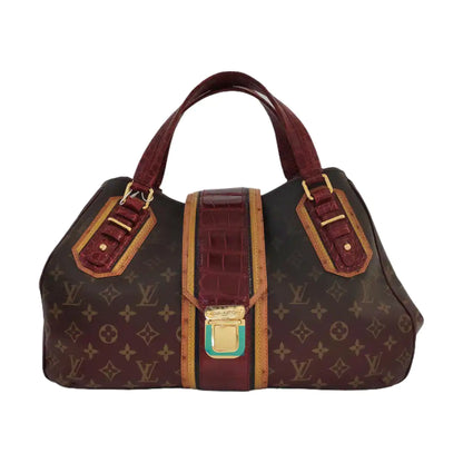 LOUIS VUITTON GRIET Brown Coated Canvas Monogram Crocodile Embossed Handbag with Gold Hardware-(SKU)-967372524