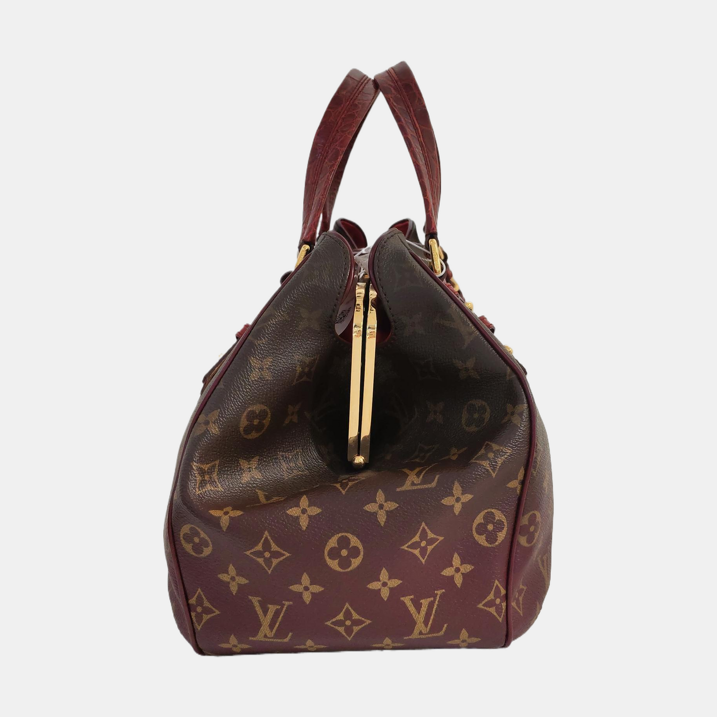 LOUIS VUITTON GRIET Brown Coated Canvas Monogram Crocodile Embossed Handbag with Gold Hardware-(SKU)-967372524