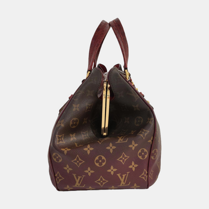 LOUIS VUITTON GRIET Brown Coated Canvas Monogram Crocodile Embossed Handbag with Gold Hardware-(SKU)-967372524