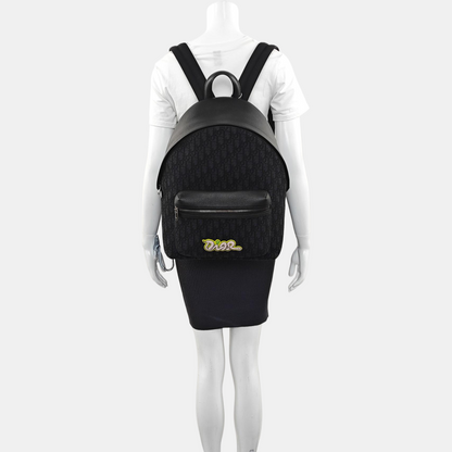 DIOR Rider Black Leather Monogram Embossed Backpack Handbag Palladium Hardware-(SKU)-967361295