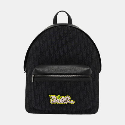 DIOR Rider Black Leather Monogram Embossed Backpack Handbag Palladium Hardware-(SKU)-967361295