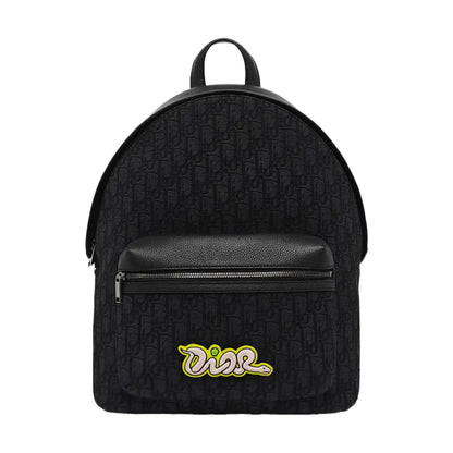 DIOR Rider Black Leather Monogram Embossed Backpack Handbag Palladium Hardware-(SKU)-967361295