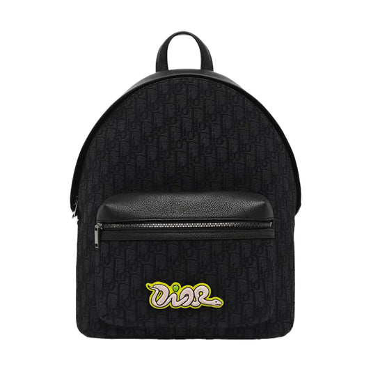 DIOR Rider Black Leather Monogram Embossed Backpack Handbag Palladium Hardware-(SKU)-967361295