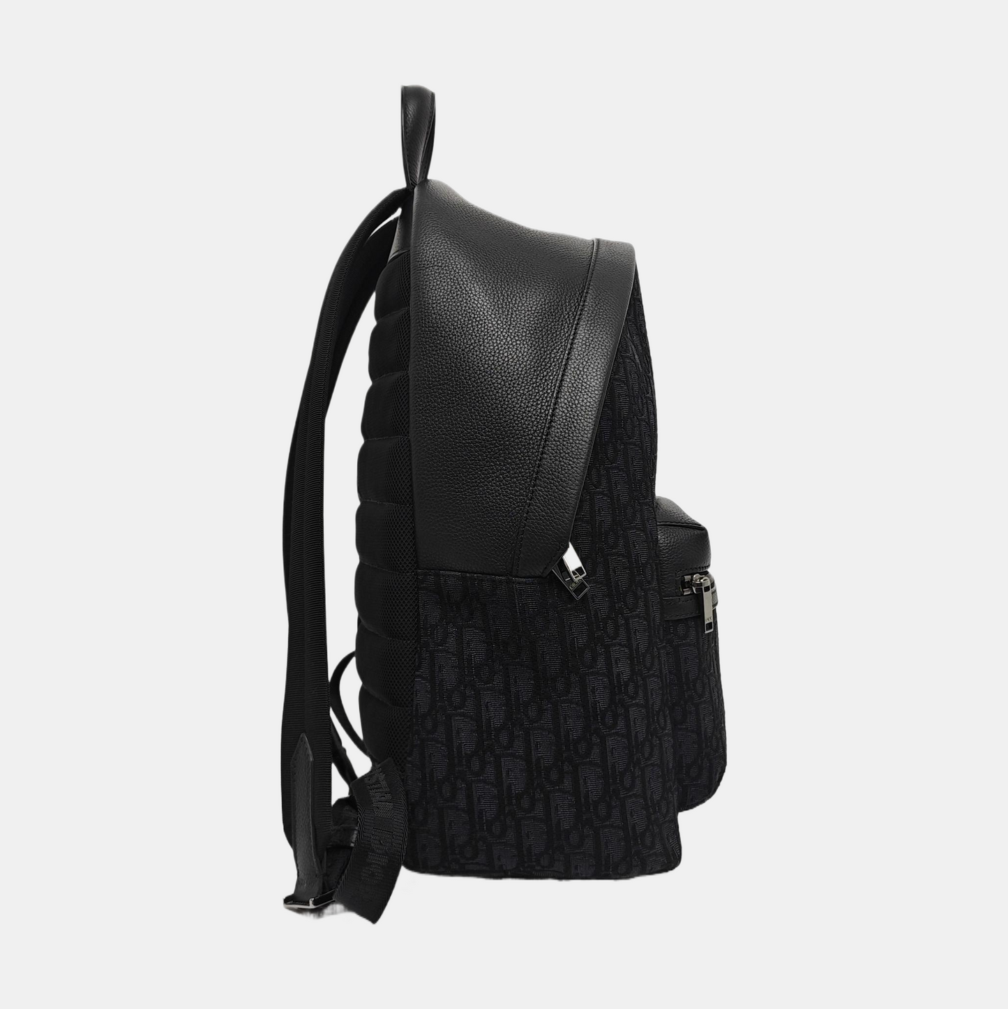 DIOR Rider Black Leather Monogram Embossed Backpack Handbag Palladium Hardware-(SKU)-967361295